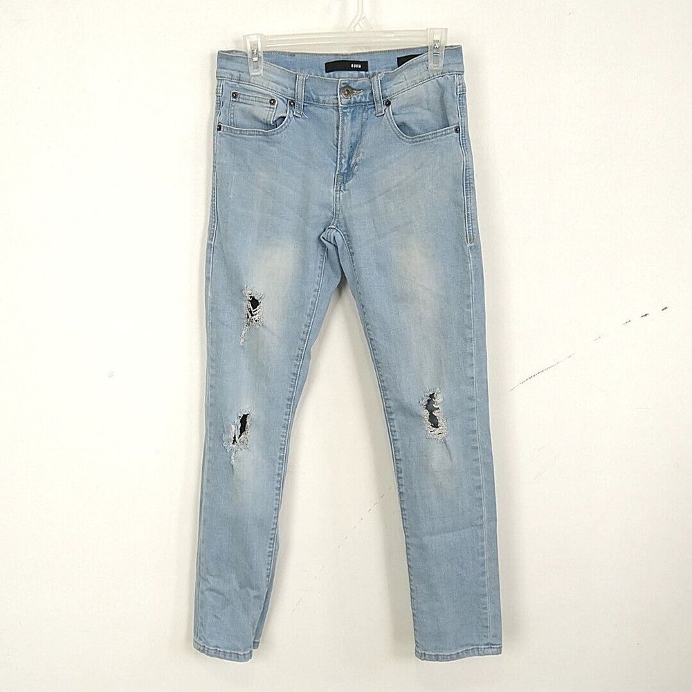 Rohm Mens sz 30 x 30 Jeans Light Wash Faded Distressed Denim Slim Leg